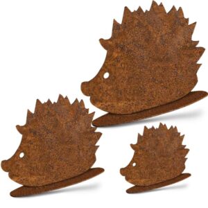 Patina decoratieve egel set van 3 op bodemplaat of om op te hangen | Herfstdecoratie van metaal