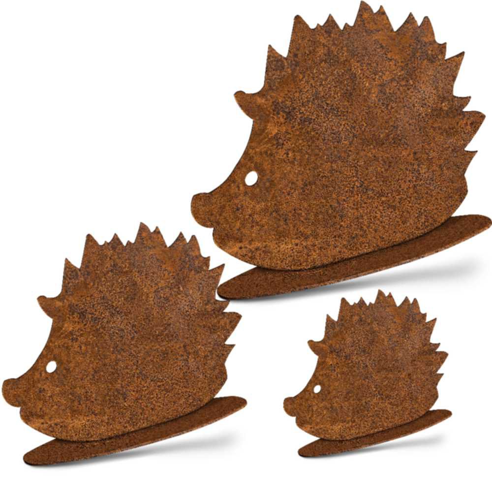 Patina decoratieve egel set van 3 op bodemplaat of om op te hangen | Herfstdecoratie van metaal