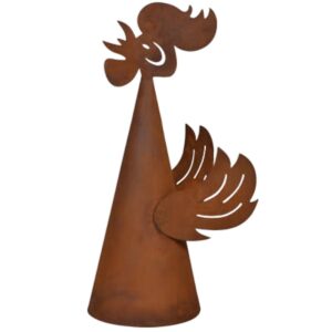 Hekkrukje haanfiguur | Tuindecoratie roestpaalkruk van metaal