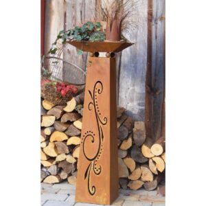 Roest decoratie bloemenzuil Flori | Patina tuinzuil van metaal met diverse schalen | Vintage tuindecoratie