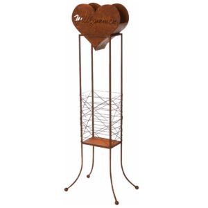 Roestkleurige decoratieve vloerstandaard met hart “Welcome”