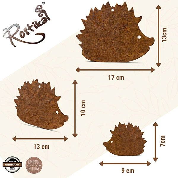 Patina decoratieve egel set van 3 op bodemplaat of om op te hangen | Herfstdecoratie van metaal - Afbeelding 3
