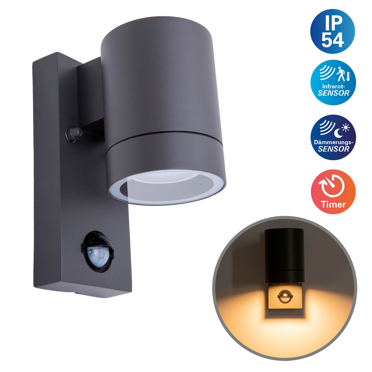 Buiten Wall Lamp "Romb" met bewegingsdetector, antraciet -gekleurd aluminium, timer, veranderbare lamp, 7 x 12,5 x 16,4 cm - Afbeelding 2